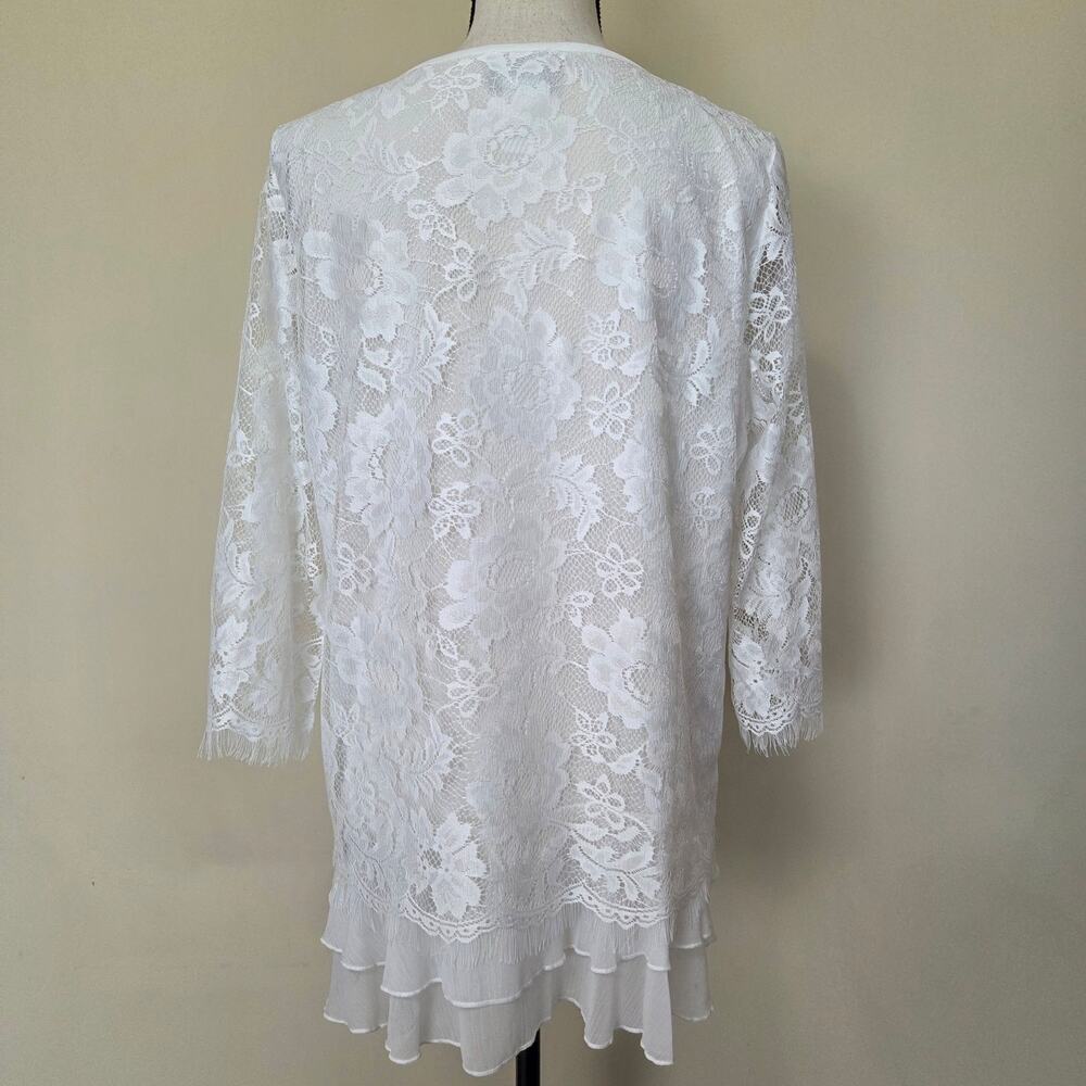 Fair Lay 10 Lace Dressy Layered Pullover 3/4 Sleeve Scoop Neck Blouse Top Ivory - Picture 7 of 16